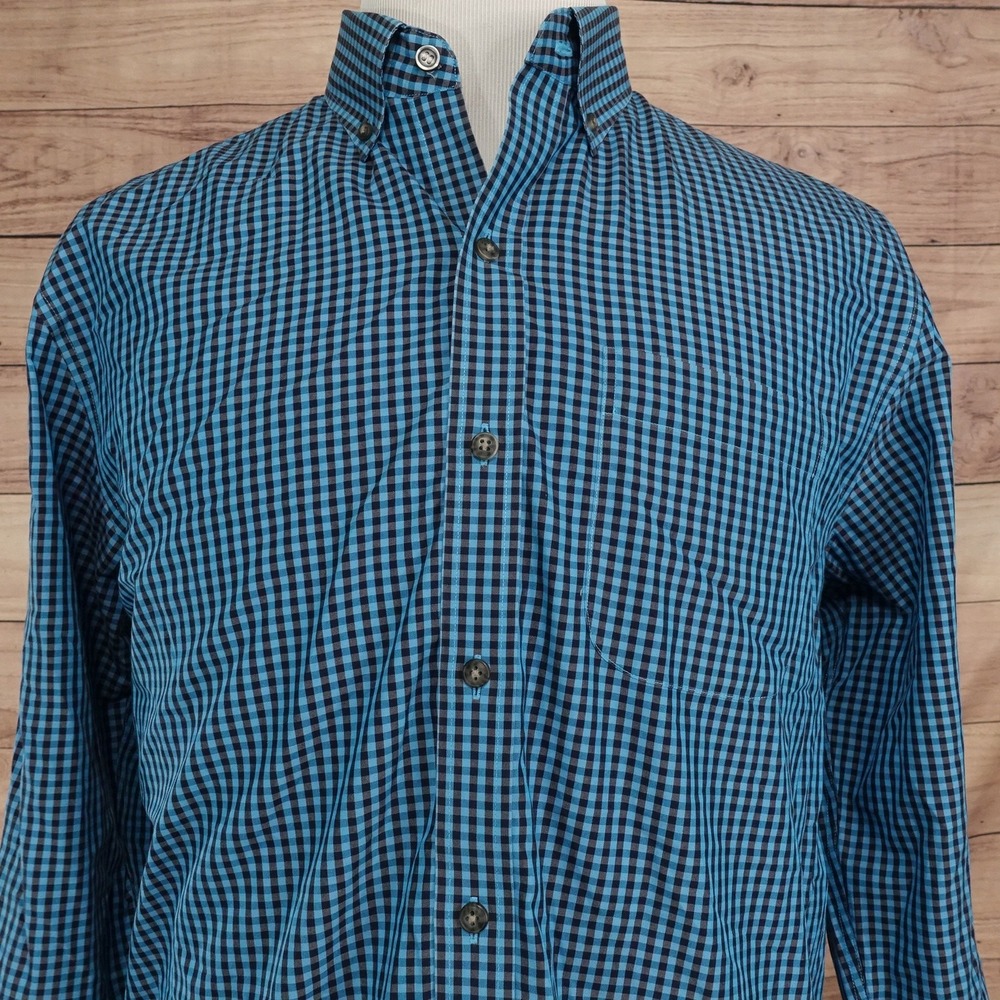 Cutter & Buck Shirt Mens L Blue Check Long Sleeve Button-Up Cotton Pocket Casual